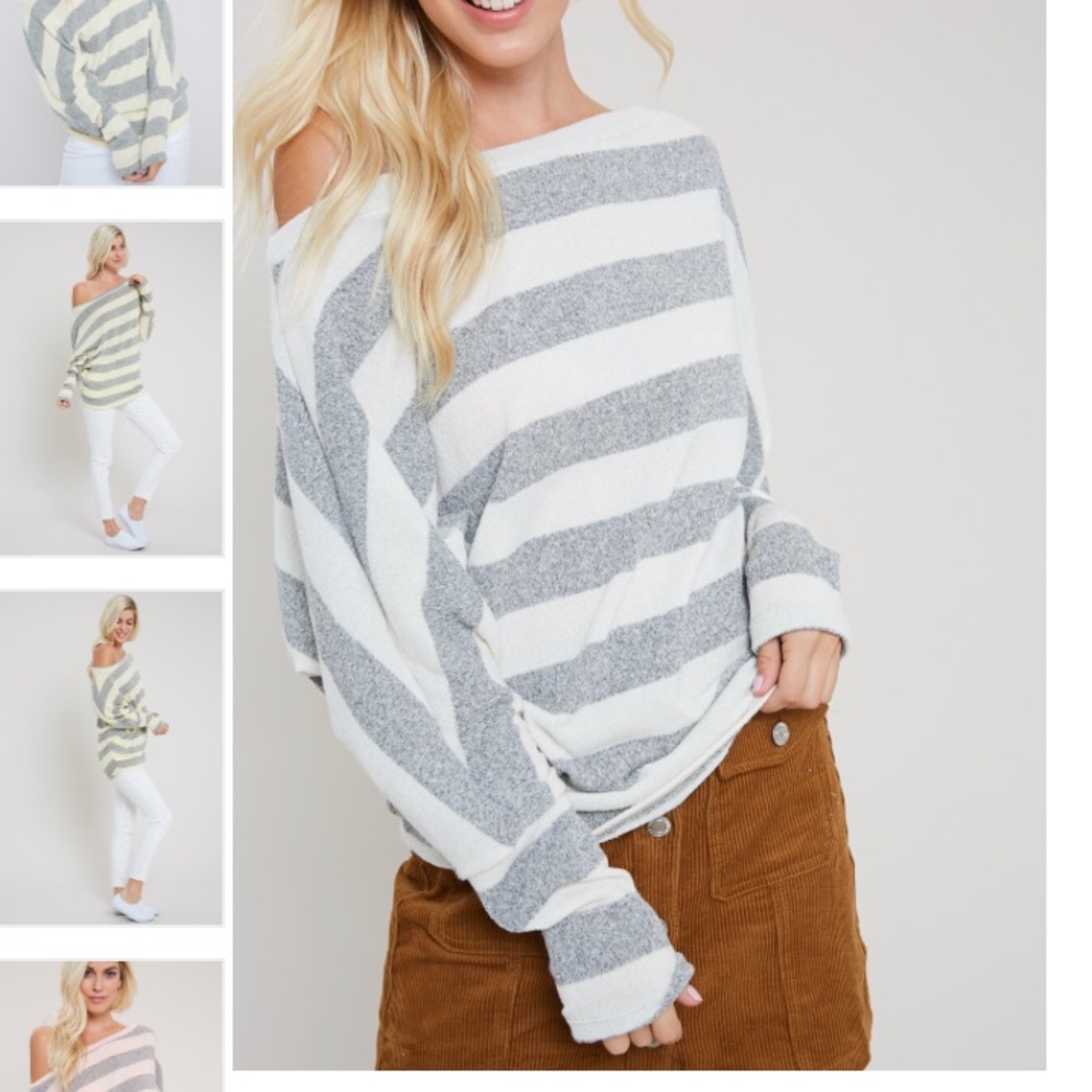 NWT French Terry Stripe Long Sleeve Top Sweater
